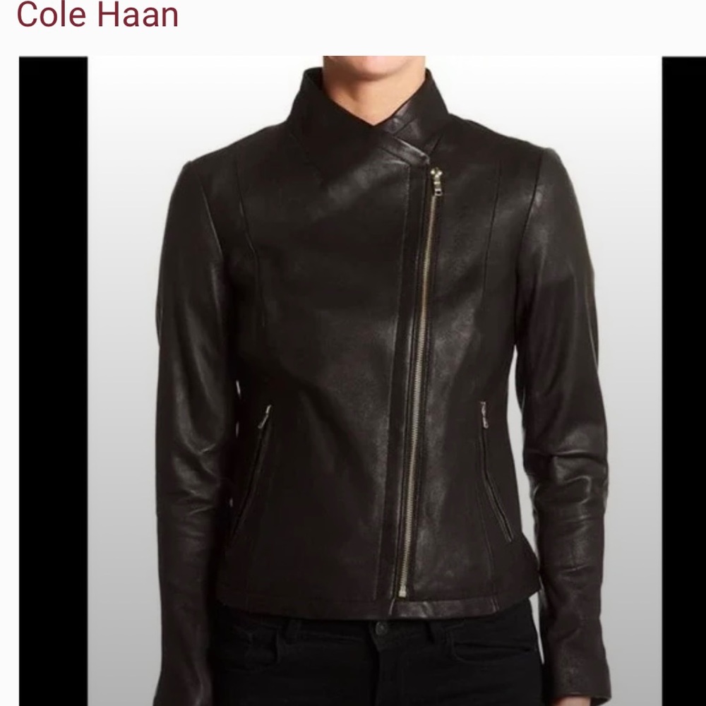 Black asymmetrical leather jacket